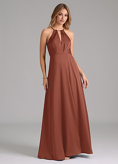 Azazie Evalleen Bridesmaid Dresses Auburn A-Line Pleated Stretch Satin Dress image3