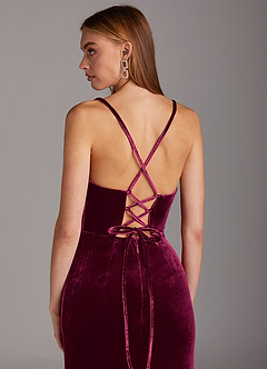 Azazie Kindness Vestidos de damas de honor Vestido de Cabernet de terciopelo de Corte Recto con Cuello V Corsé image5