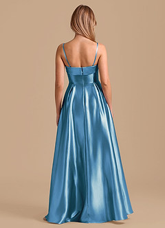 Azazie Lucienne At-home Try On Dresses Dark Green A-Line Pleated Metallic Satin Dress image2