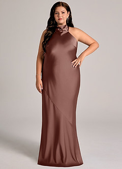 Azazie Velli At-home Try On Dresses Dusty Sage Mermaid High Neck Stretch Satin Dress image8