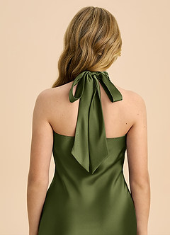 Azazie Chickie Junior Olive Sheath Pleated Stretch Satin Dress image6