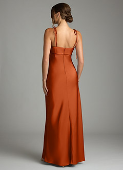 Azazie Ellia Bridesmaid Dresses Burnt Orange Sheath Bow Stretch Satin Dress image5