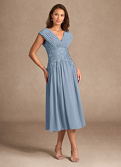 Azazie Hudson Mother of the Bride Dresses Dusty Blue A-Line Lace Dress image6