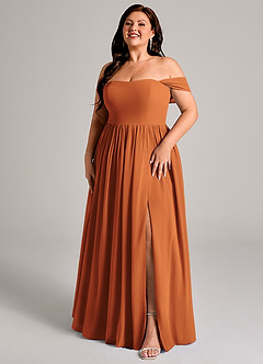 Azazie Calianna Bridesmaid Dresses Cinnamon A-Line Off the Shoulder Chiffon Convertible Dress image12