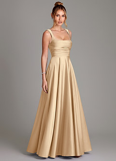Azazie Azaria Bridesmaid Dresses Champagne A-Line Corset Stretch Satin Dress image4
