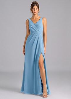 Azazie Bernice Bridesmaid Dresses Steel Blue A-Line Pleated Chiffon Dress image6