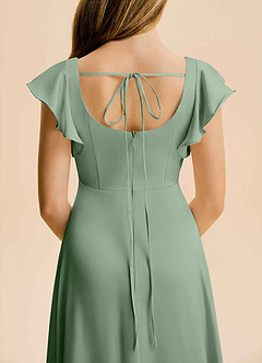 Azazie Bondi Junior Matcha A-Line Side Slit Stretch Satin Dress image6