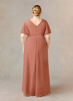 Azazie Morning Glory Mother of the Bride Dresses MAI TAI A-Line V-Neck Ruched Chiffon Dress image6