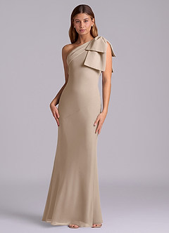 Azazie Yuanna Bridesmaid Dresses Taupe Mermaid One Shoulder Chiffon Dress image4