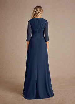 Azazie Mayfield Mother of the Bride Dresses Dark Navy A-Line Pleated Chiffon Dress image3