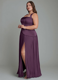 Azazie Stephanie Bridesmaid Dresses Plum A-Line Pleated Stretch Satin Dress image10
