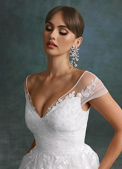 Azazie Bellisima Wedding Dresses Diamond White A-Line V-Neck Tulle Dress image2