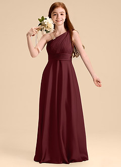 Azazie Charlize Junior Vestido de Cabernet de Satén Elástico de Corte en A con Plisado image6