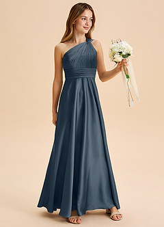 Azazie Charlize Junior Jurk van Stretch Satijn met A-Lijn Geplooid Schemering image3