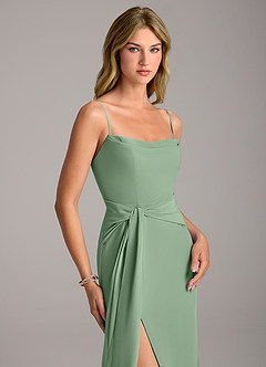 Azazie Tahlia Bridesmaid Dresses Matcha A-Line with Belt Chiffon Dress image2