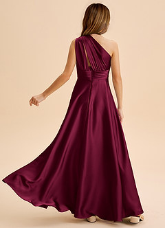 Azazie Charlize Junior Robe Trapèze en Satin extensible Plissé Bourgogne image3