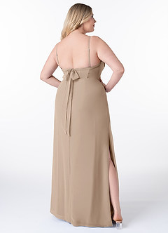 Azazie Mai Bridesmaid Dresses Taupe Sheath Pleated Chiffon Dress image9