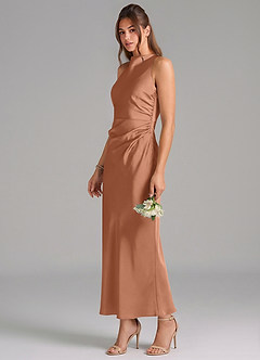 Azazie Evadne Bridesmaid Dresses Bronzer Sheath Pleated Stretch Satin Dress image1