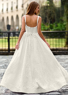 Andracas Creme A-Linien-Abendkleid mit 3D-Blumenmuster image2