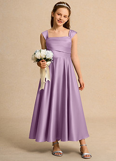Azazie Bundle Girls Formal Flower Girl Dresses Wisteria A-Line Pleated Matte Satin Dress image3