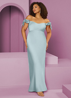 Barbie ♥ Azazie Jurken voor bruidsmeisjes Converteerbaar Jurk van Stretch Satijn met Kolom Off the Shoulder De Nevel image8