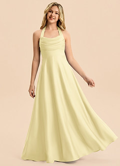 Azazie Kady Junior Robe Trapèze en Satin extensible Décolleté en cœur Sorbet Citron image1