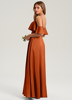 Azazie Jean Vestidos de damas de honor Vestido de Naranja Quemada de Satén Elástico de Corte en A con Vestidos sin tirantes image4