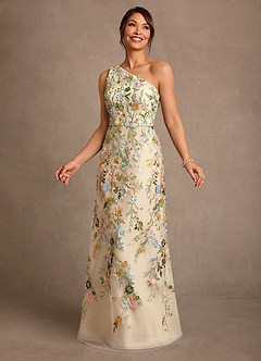 Azazie Bertie Mother of the Bride Dresses Champagne A-Line Lace Dress image4