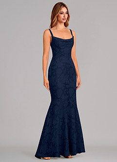 Azazie Aubrey Brautjungfernkleider Meerjungfrau-Linie Schleifen Blumen-Burnout Kleid Dunkelmarine image4