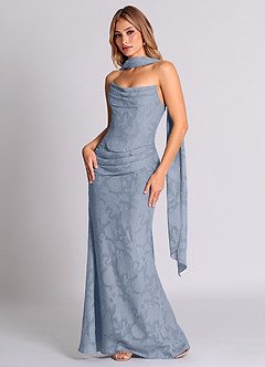 Azazie Sorrel Vestidos de damas de honor Vestido de Azul Polvoriento de Devorado Floral de Corte Sirena Convertible con Corsé image3