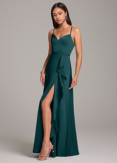 Azazie Naeem Bridesmaid Dresses Pine A-Line Stretch Satin Dress image3