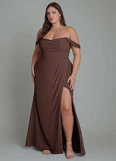 Azazie Johana Jurken voor bruidsmeisjes Converteerbaar Jurk van Chiffon met Zeemeermin Off-shoulder Ganache image1
