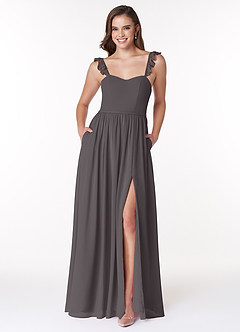 Azazie Metz Abiti da Damigella Abito A-Line in Chiffon Increspato con Scollo a Cuore Grigio Acciaio image1