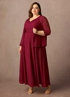 Azazie Devana Abiti per la Madre della Sposa Abito A-Line in Chiffon Lustrini Borgogna image10