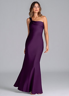 Azazie Driea Bridesmaid Dresses Grape Mermaid One Shoulder Stretch Satin Dress image3