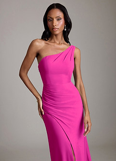 Azazie Madelyn Bridesmaid Dresses Fuchsia Mermaid One Shoulder Chiffon Convertible Dress image7