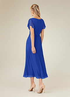 Azazie Vera Mother of the Bride Dresses Royal Blue A-Line V-Neck Pleated Mesh Dress image3