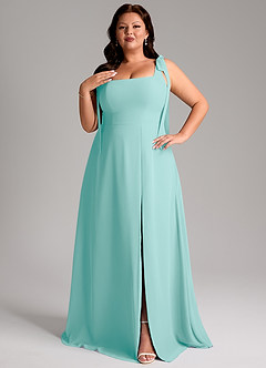 Azazie Debra Bridesmaid Dresses Aqua A-Line with Pockets Chiffon Convertible Dress image10