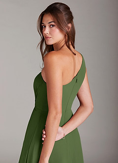 Azazie Brooke Abiti da Damigella Abito A-Line in Chiffon Monospalla Oliva image6