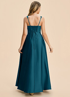 Azazie Azaria Junior Ink Blue A-Line Pleated Stretch Satin Dress image2