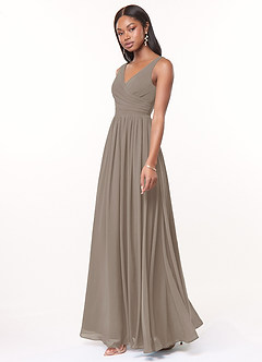 Azazie Keyla Abiti da Damigella Abito A-Line in Chiffon con Scollo a V a Pieghe Taupe image3