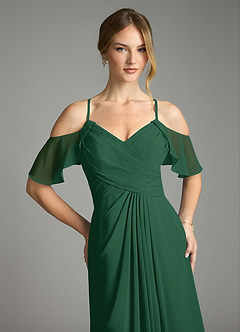 Azazie Dakota Bridesmaid Dresses Dark Green A-Line V-Neck Pleated Chiffon Dress image7
