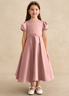 Azazie Princess Flower Girl Dresses Rose Gold A-Line Pleated Matte Satin Dress image5