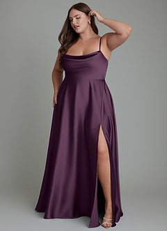 Azazie Elle Bridesmaid Dresses Plum A-Line Pleated Stretch Satin Dress image11