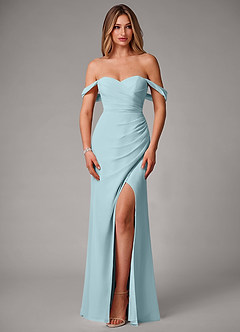 Azazie Haisley Bridesmaid Dresses Sea Glass Sheath Off the Shoulder Chiffon Convertible Dress image4