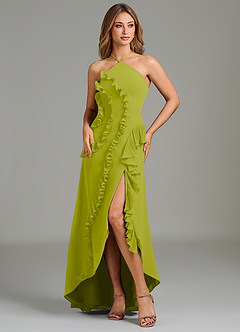 Azazie Yelena Bridesmaid Dresses Lemongrass A-Line Ruched Chiffon Dress image3