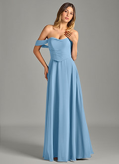 Azazie Chelsey Bridesmaid Dresses Steel Blue A-Line Off the Shoulder Chiffon Convertible Dress image4
