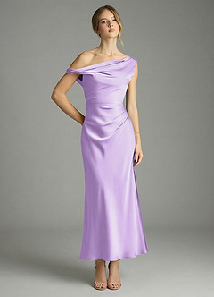 Azazie Emerson Bridesmaid Dresses Lilac Mermaid Off the Shoulder Stretch Satin Dress image1