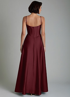 Azazie Nona Vestidos de damas de honor Vestido Cabernet de Satén Elástico de Línea A con Plisado image2