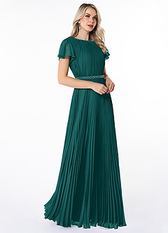 Azazie Kara Modest Bridesmaid Dresses A-Line Pleated Chiffon Floor-Length Dress image3